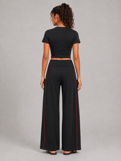 Pantalon large AirFlow – Noir à rayures rouges