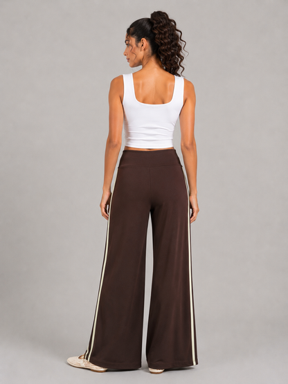 Pantalon à jambes larges rayé - Marron
