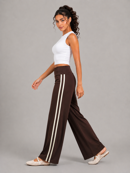 Pantalon à jambes larges rayé - Marron
