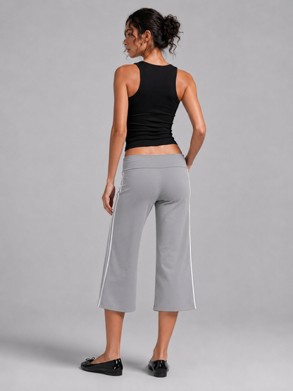 Low Rise Striped Capri - Grey