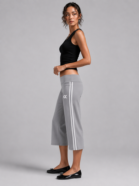Low Rise Striped Capri - Grey