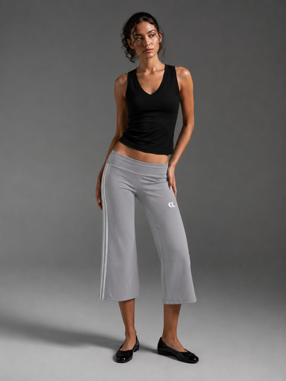 Low Rise Striped Capri - Grey