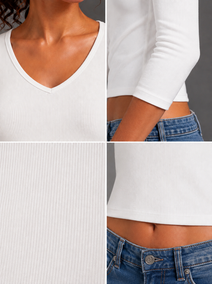 Haut col en V manches ¾ - Blanc