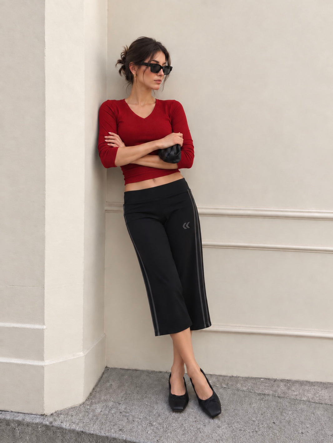 Haut col en V manches ¾ - Rouge cerise