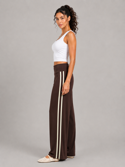 Pantalon à jambes larges rayé - Marron
