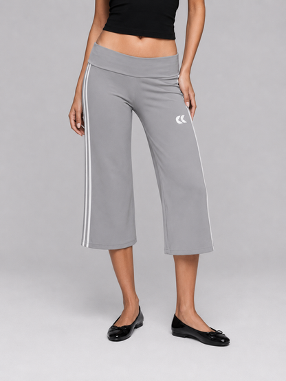 Low Rise Striped Capri - Grey
