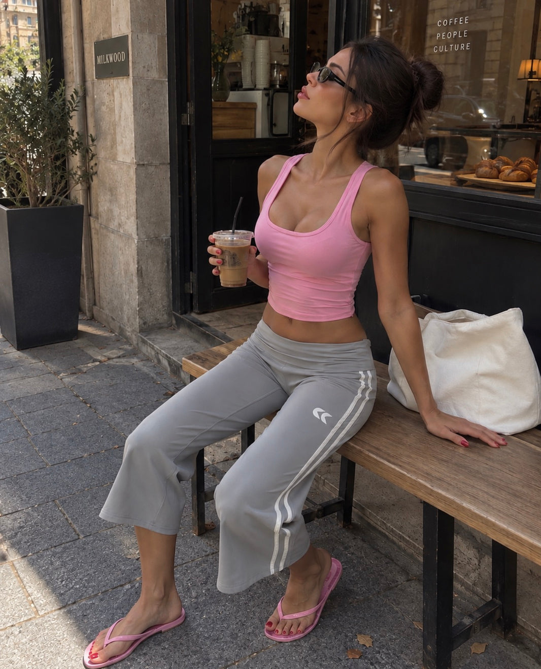 Low Rise Striped Capri - Grey