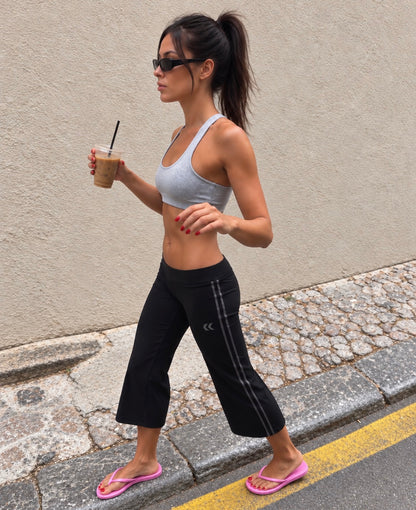 Low Rise Striped Capri - Black