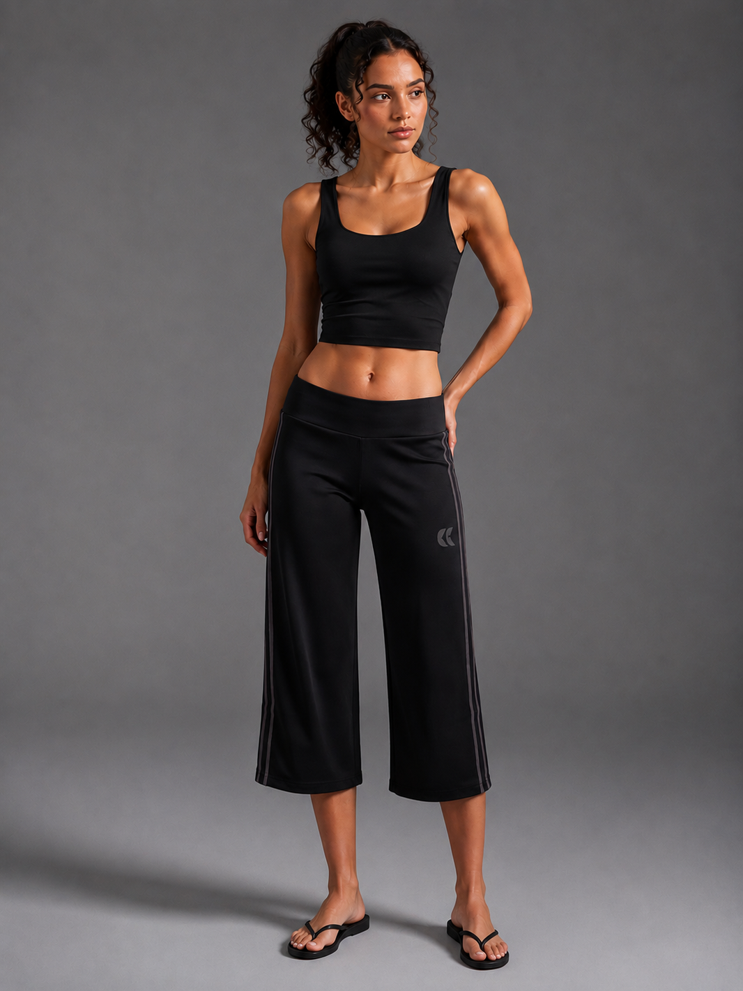 Low Rise Striped Capri - Black