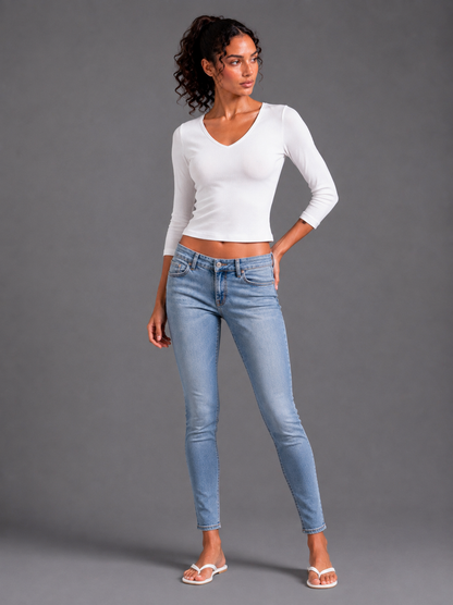 Haut col en V manches ¾ - Blanc