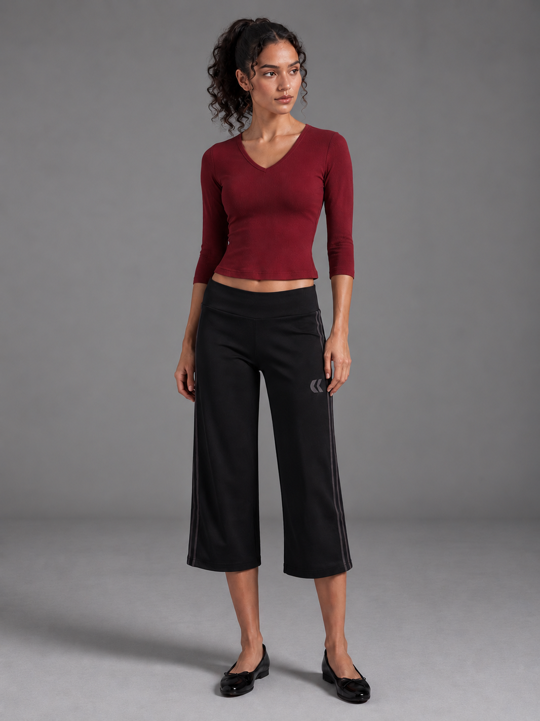 Haut col en V manches ¾ - Rouge cerise