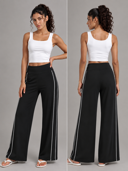 Pantalon AirFlow à jambe large – Noir à rayures blanches