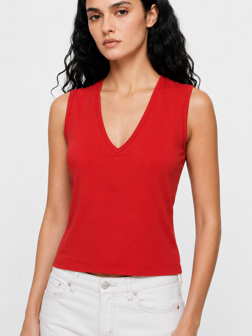V Neck Tank Top - Cherry