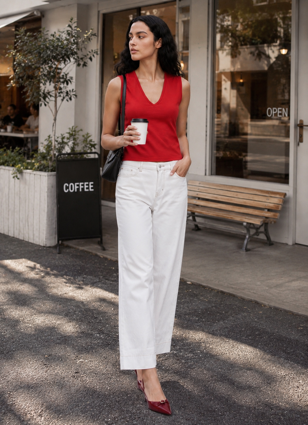 V Neck Tank Top - Cherry