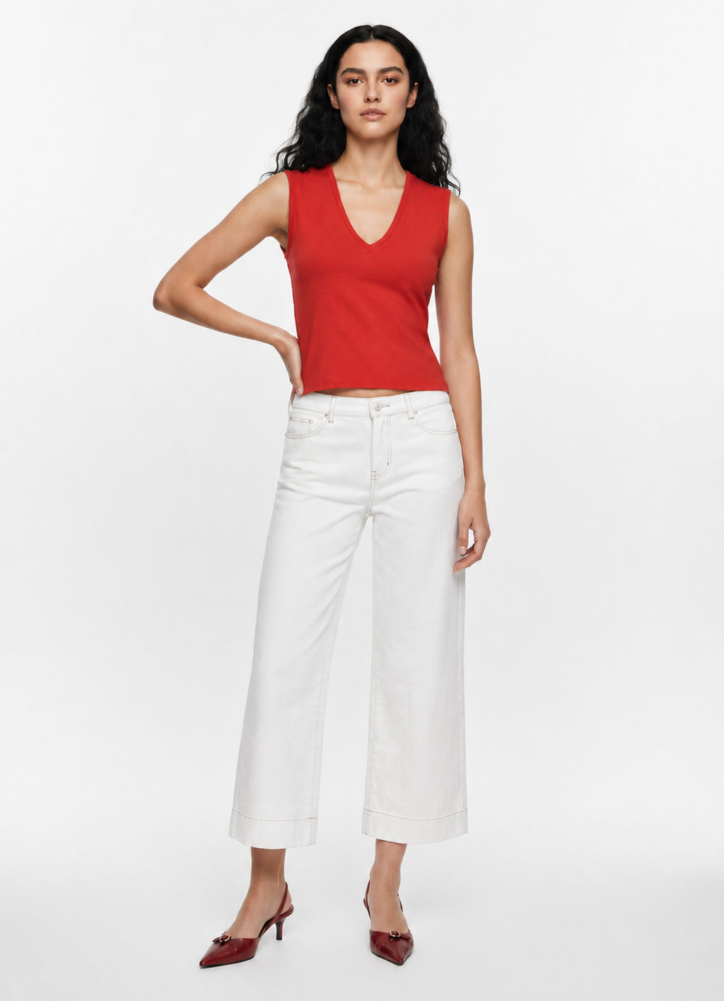 V Neck Tank Top - Cherry
