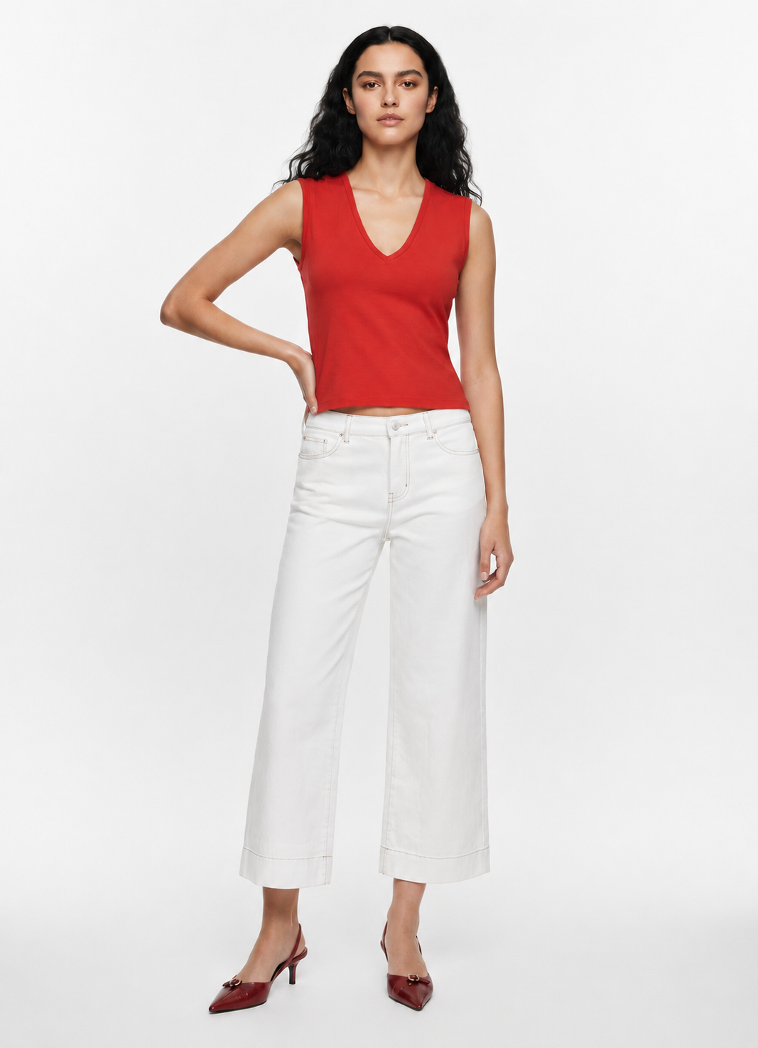 V Neck Tank Top - Cherry