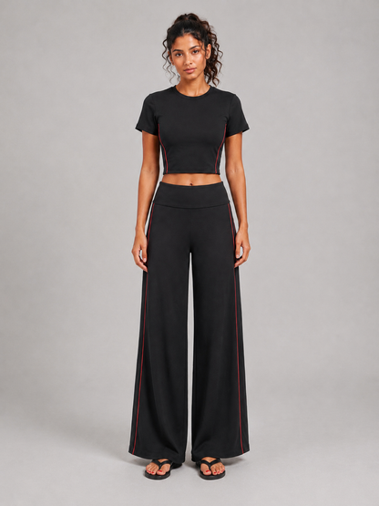 Pantalon large AirFlow – Noir à rayures rouges
