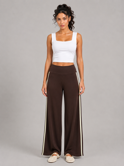Pantalon à jambes larges rayé - Marron
