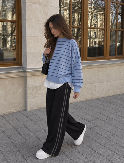 Pantalon large rayé - Noir